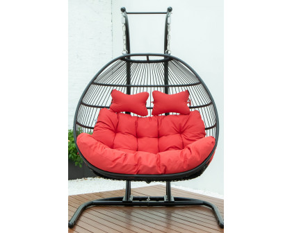 LeisureMod Wicker 2 Person Double Folding Hanging Egg Swing Chair - Red