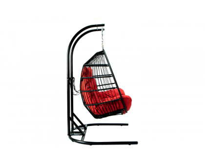 LeisureMod Wicker 2 Person Double Folding Hanging Egg Swing Chair - Red