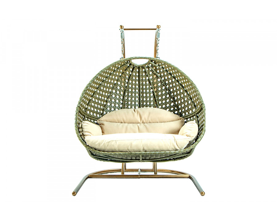 LeisureMod Wicker Hanging Double Egg Beige Swing Chair - Beige