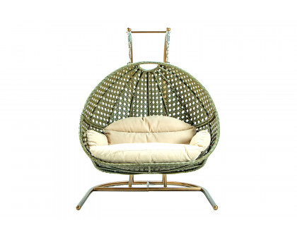 LeisureMod Wicker Hanging Double Egg Beige Swing Chair - Beige