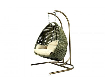 LeisureMod Wicker Hanging Double Egg Beige Swing Chair - Beige