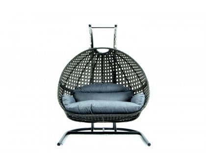 LeisureMod Wicker Hanging Double Egg Beige Swing Chair