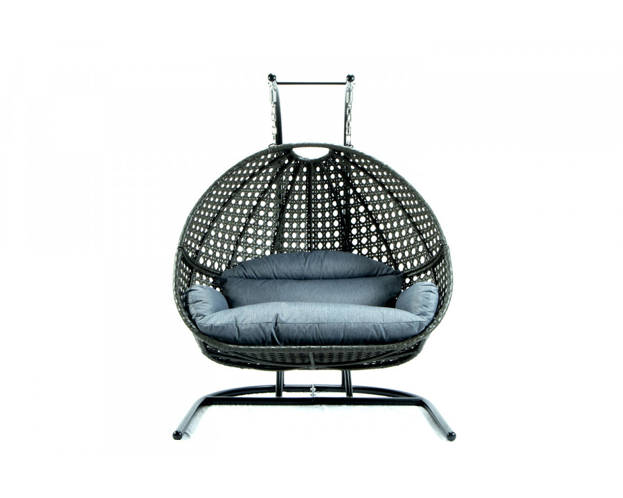 LeisureMod Wicker Hanging Double Egg Charcoal Swing Chair - Gray