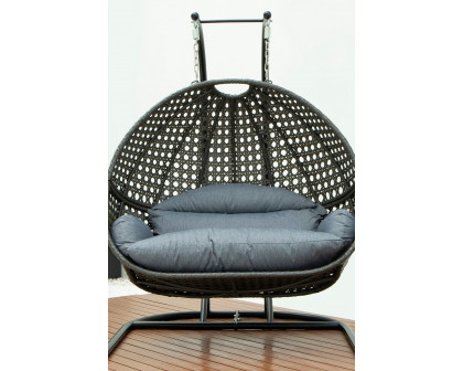 LeisureMod Wicker Hanging Double Egg Charcoal Swing Chair - Gray