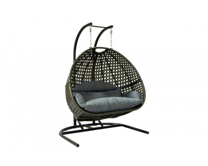 LeisureMod Wicker Hanging Double Egg Charcoal Swing Chair - Gray