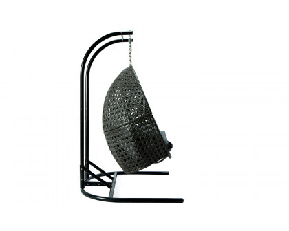 LeisureMod Wicker Hanging Double Egg Charcoal Swing Chair - Gray