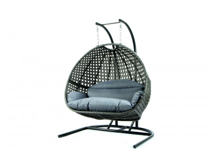 LeisureMod Wicker Hanging Double Egg Charcoal Swing Chair - Gray