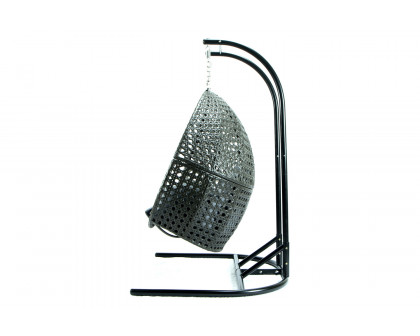 LeisureMod Wicker Hanging Double Egg Charcoal Swing Chair - Gray