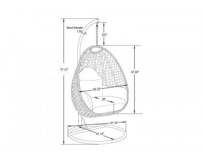 LeisureMod White Wicker Hanging Single Egg Swing Chair with Cushions - Dark Green