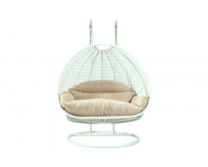 LeisureMod Modern White Wicker Hanging Double Seater Egg Swing Chair