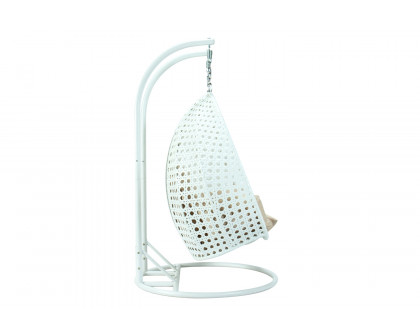 LeisureMod Modern White Wicker Hanging Double Seater Egg Swing Chair - Beige