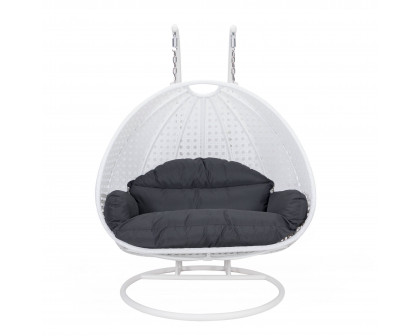 LeisureMod Modern Beige Wicker Hanging Double Seater Egg Swing Chair