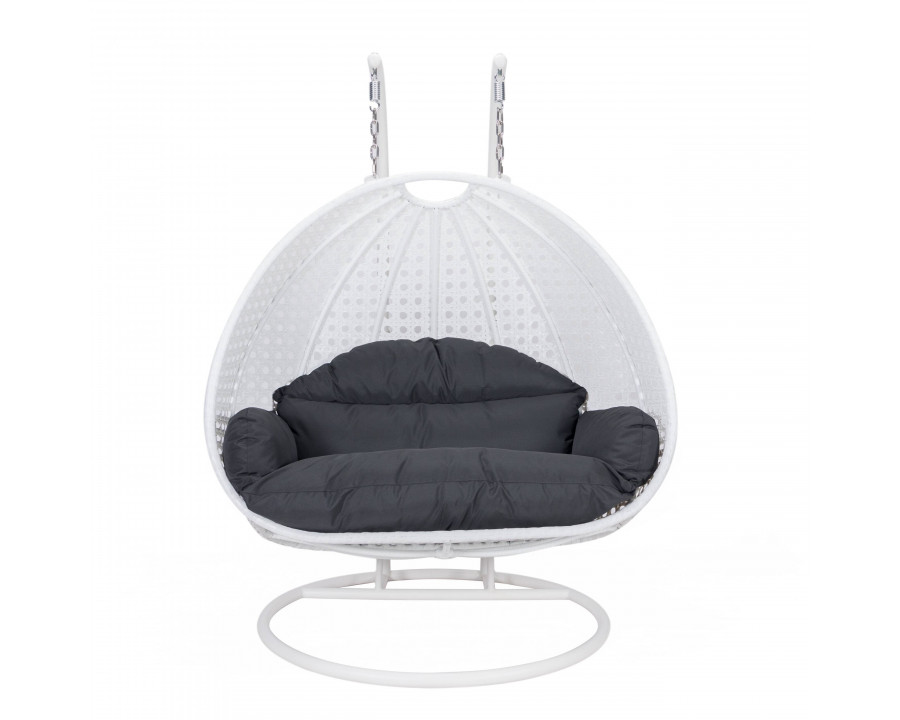 LeisureMod Modern White Wicker Hanging Double Seater Egg Swing Chair - Black