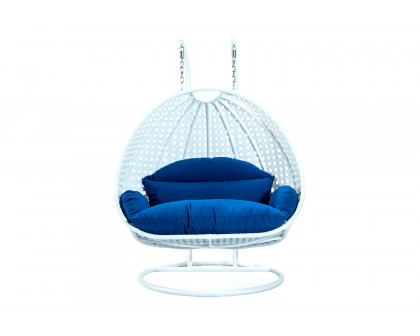 LeisureMod Modern White Wicker Hanging Double Seater Egg Swing Chair