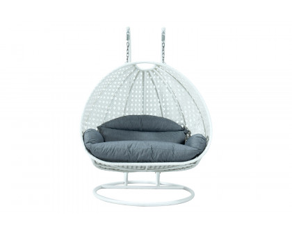 LeisureMod Modern White Wicker Hanging Double Seater Egg Swing Chair