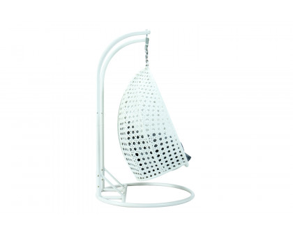 LeisureMod Modern White Wicker Hanging Double Seater Egg Swing Chair - Charcoal/Blue