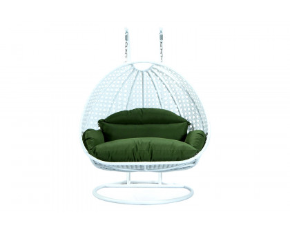 LeisureMod Modern White Wicker Hanging Double Seater Egg Swing Chair