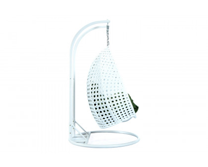 LeisureMod Modern White Wicker Hanging Double Seater Egg Swing Chair - Dark Green