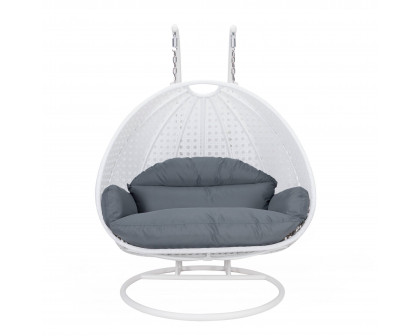 LeisureMod Modern Beige Wicker Hanging Double Seater Egg Swing Chair