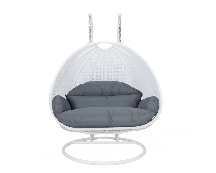 LeisureMod Modern White Wicker Hanging Double Seater Egg Swing Chair - Dark Gray