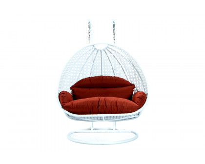 LeisureMod Modern White Wicker Hanging Double Seater Egg Swing Chair