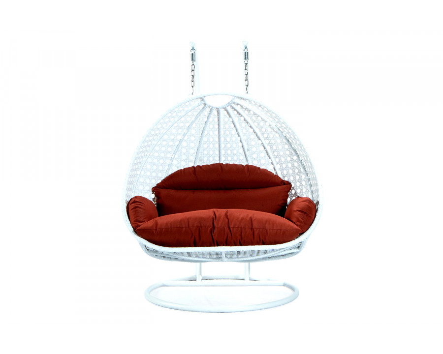 LeisureMod Modern White Wicker Hanging Double Seater Egg Swing Chair - Dark Orange