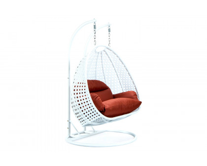 LeisureMod Modern White Wicker Hanging Double Seater Egg Swing Chair - Dark Orange