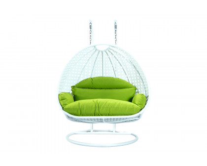 LeisureMod Modern White Wicker Hanging Double Seater Egg Swing Chair