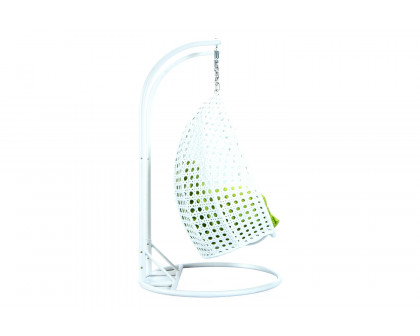 LeisureMod Modern White Wicker Hanging Double Seater Egg Swing Chair - Light Green