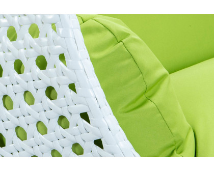 LeisureMod Modern White Wicker Hanging Double Seater Egg Swing Chair - Light Green