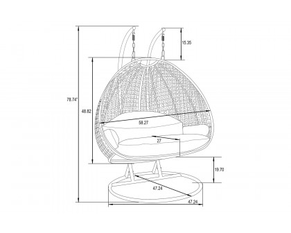 LeisureMod Modern White Wicker Hanging Double Seater Egg Swing Chair - Light Gray