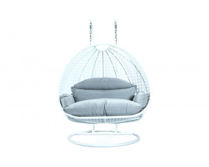 LeisureMod Modern White Wicker Hanging Double Seater Egg Swing Chair