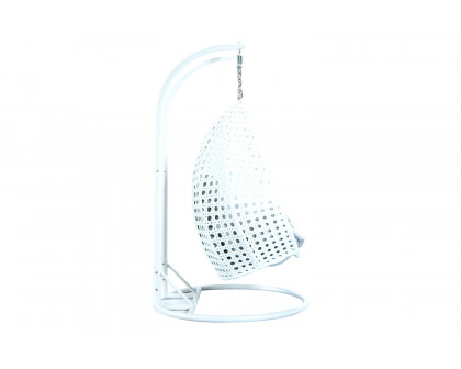 LeisureMod Modern White Wicker Hanging Double Seater Egg Swing Chair - Light Gray