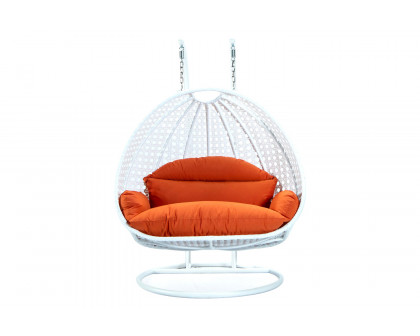 LeisureMod Modern White Wicker Hanging Double Seater Egg Swing Chair