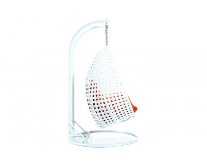 LeisureMod Modern White Wicker Hanging Double Seater Egg Swing Chair - Orange