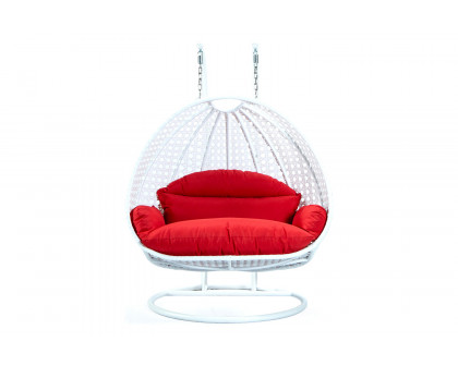 LeisureMod Modern White Wicker Hanging Double Seater Egg Swing Chair