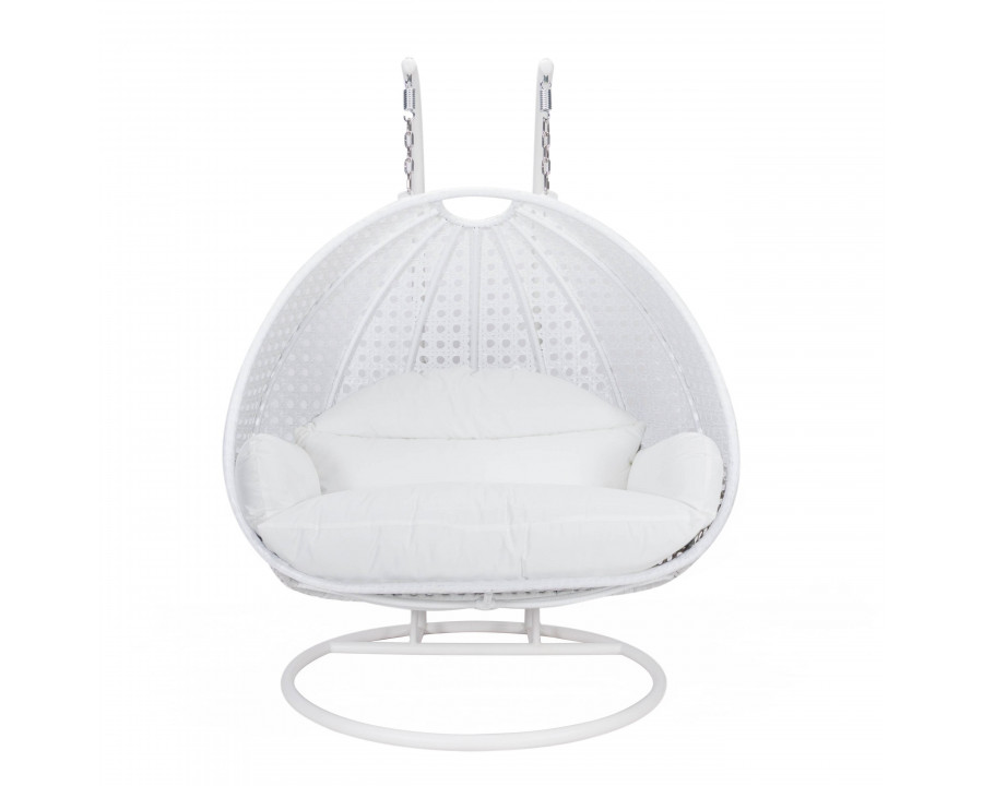 LeisureMod Modern White Wicker Hanging Double Seater Egg Swing Chair - White