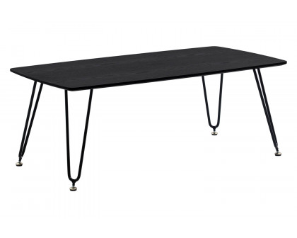 LeisureMod Elmwood Modern Wood Top Coffee Table with Iron Base