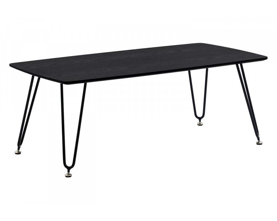 LeisureMod Elmwood Modern Wood Top Coffee Table with Iron Base - Black