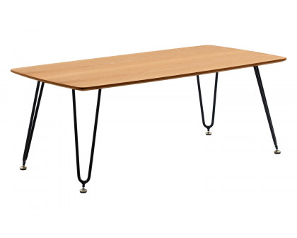 LeisureMod Elmwood Modern Wood Top Coffee Table with Iron Base