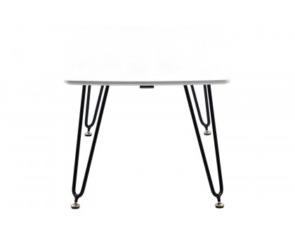 LeisureMod Elmwood Modern Wood Top Coffee Table with Iron Base - White