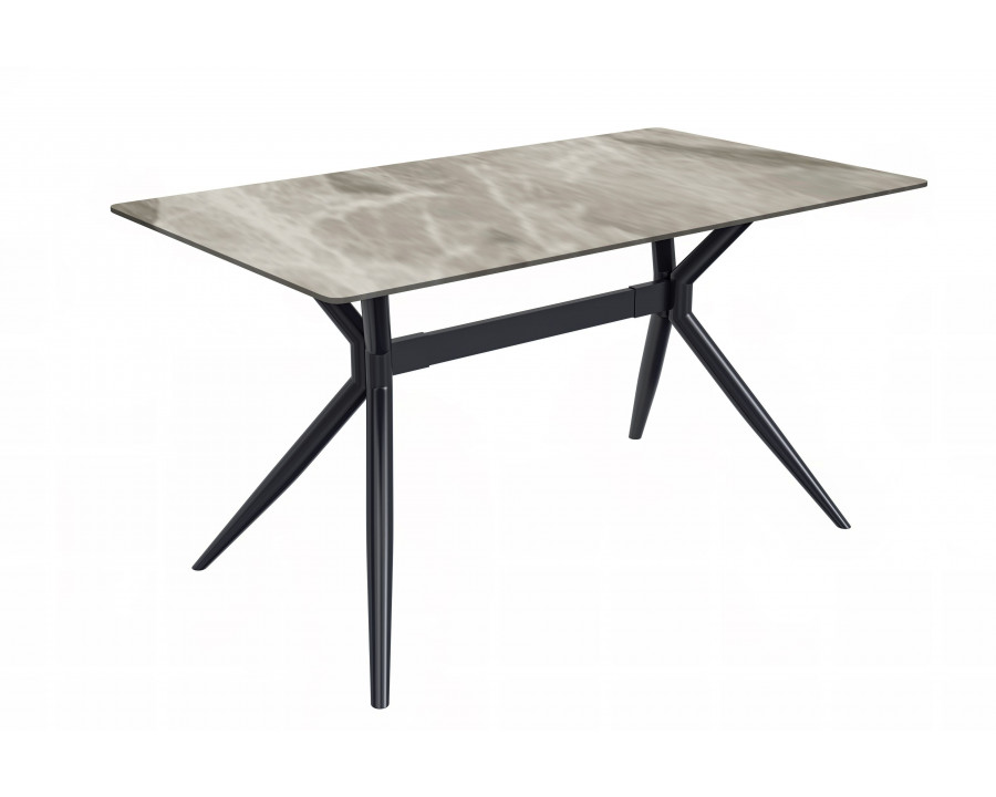 LeisureMod Elega Modern 55" Rectangular Dining Table with Stone Top and Stainless Steel Base - Deep Gray