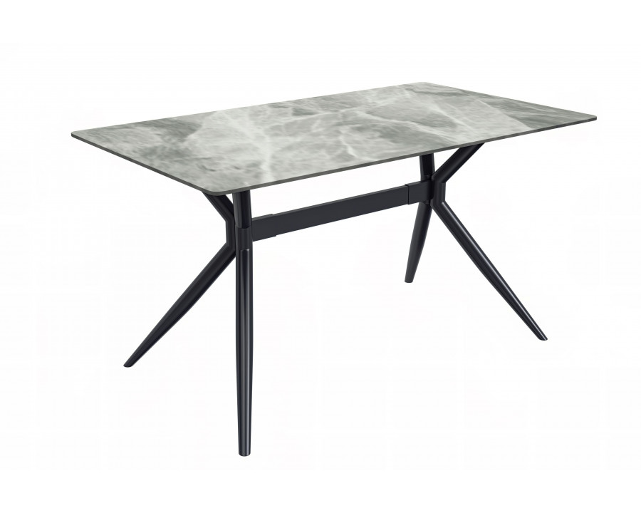 LeisureMod Elega Modern 55" Rectangular Dining Table with Stone Top and Stainless Steel Base - Light Gray