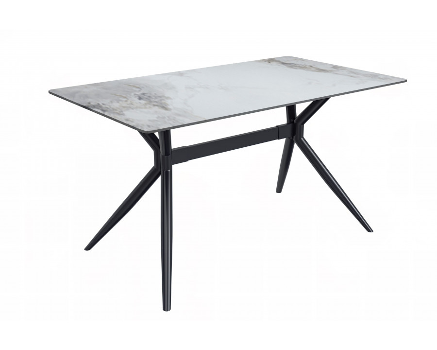 LeisureMod Elega Modern 55" Rectangular Dining Table with Stone Top and Stainless Steel Base - Medium Gray