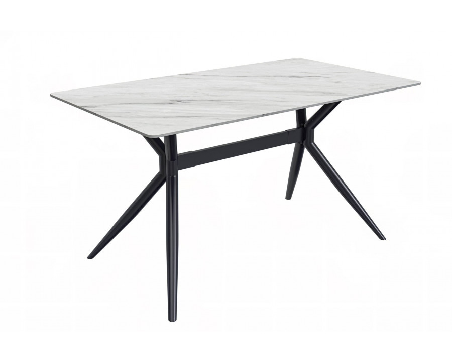 LeisureMod Elega Modern 55" Rectangular Dining Table with Stone Top and Stainless Steel Base - White