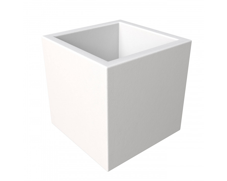 LeisureMod Fern Modern 12" Square Planter Pot in Fiberstone and Clay - White