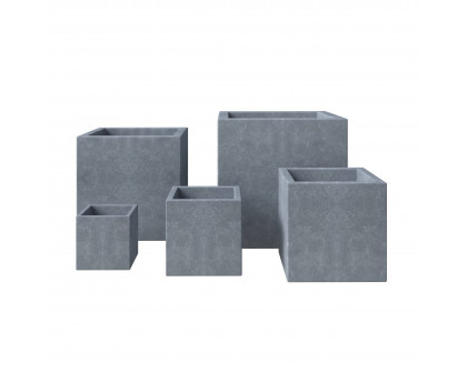 LeisureMod Fern Modern Square Planters Pot in Fiberstone and Clay (Set of 5)