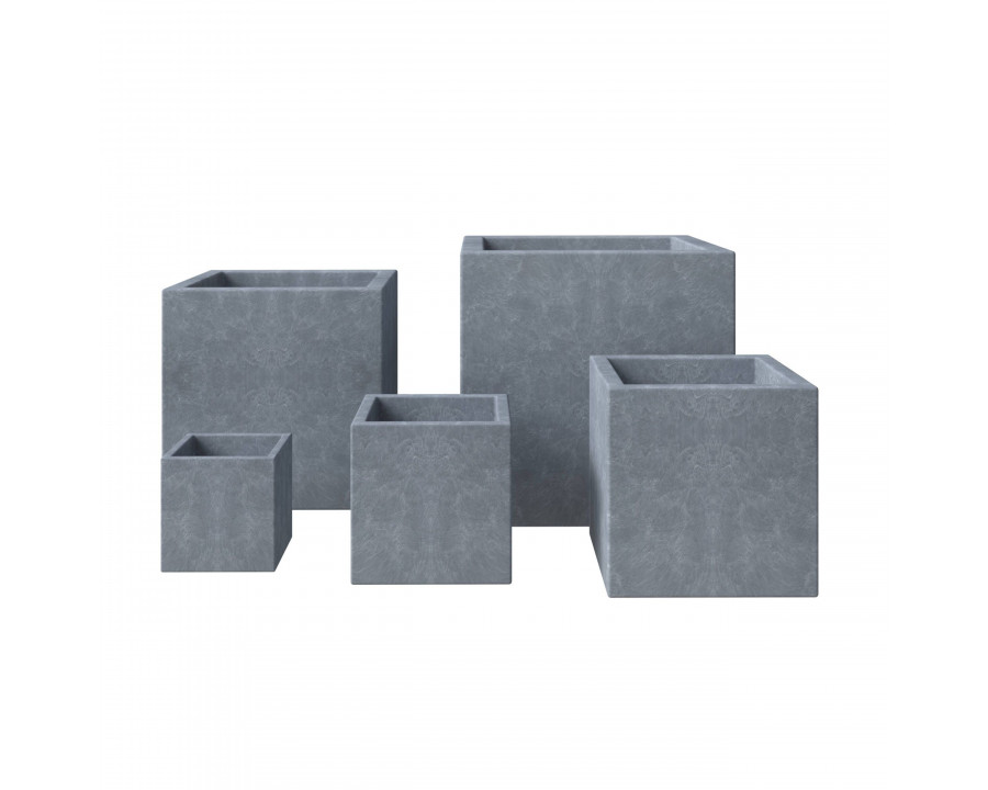 LeisureMod Fern Modern Square Planters Pot in Fiberstone and Clay (Set of 5) - Gray