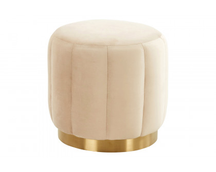 LeisureMod Franklin 19" Round Velvet Ottoman with Gold Base