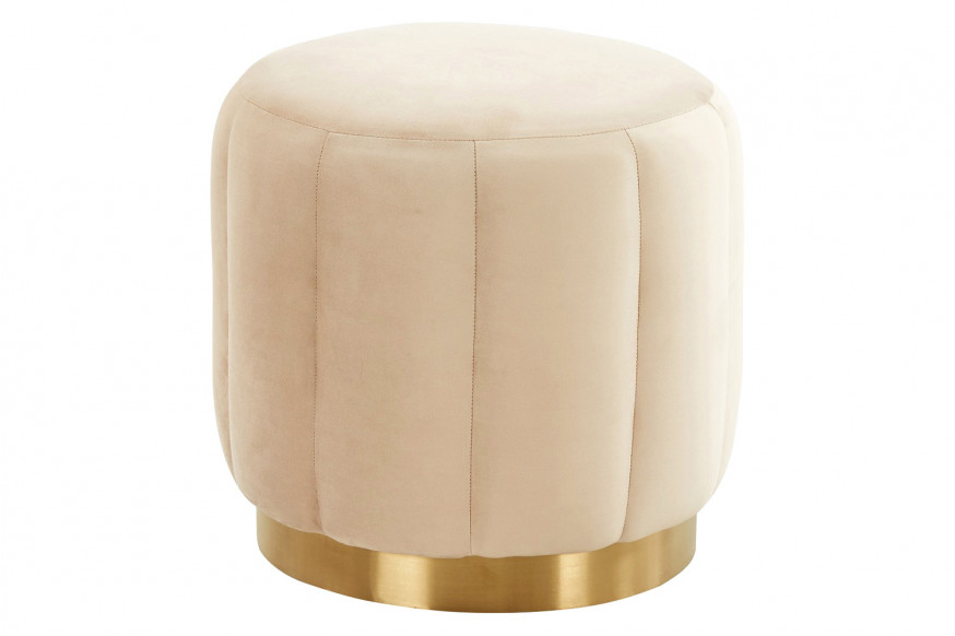 LeisureMod™ Franklin 19" Round Velvet Ottoman with Gold Base - Beige